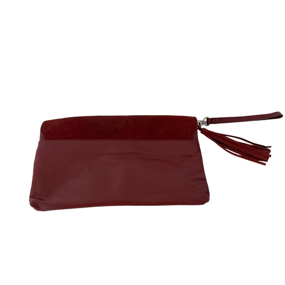 WHBM Red Boho Tassel Laser Cut Suede / Leather Clutch Wristlet Western Tassel - Picture 3 of 9
